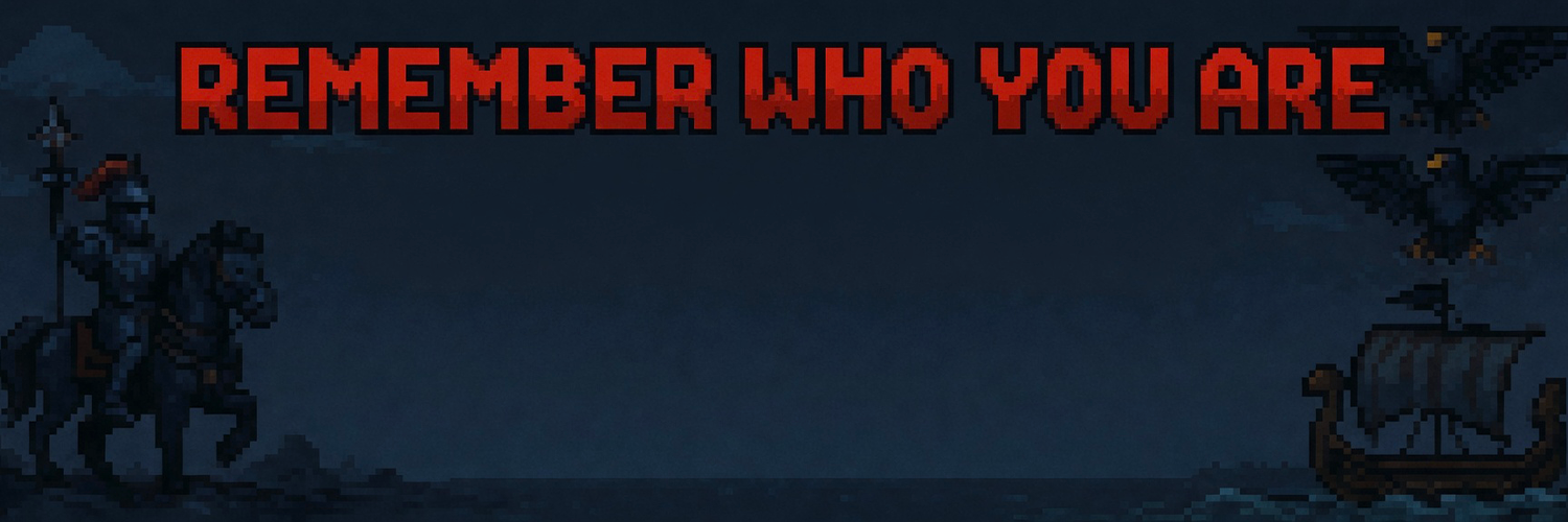 Pixel art warriors under a red banner